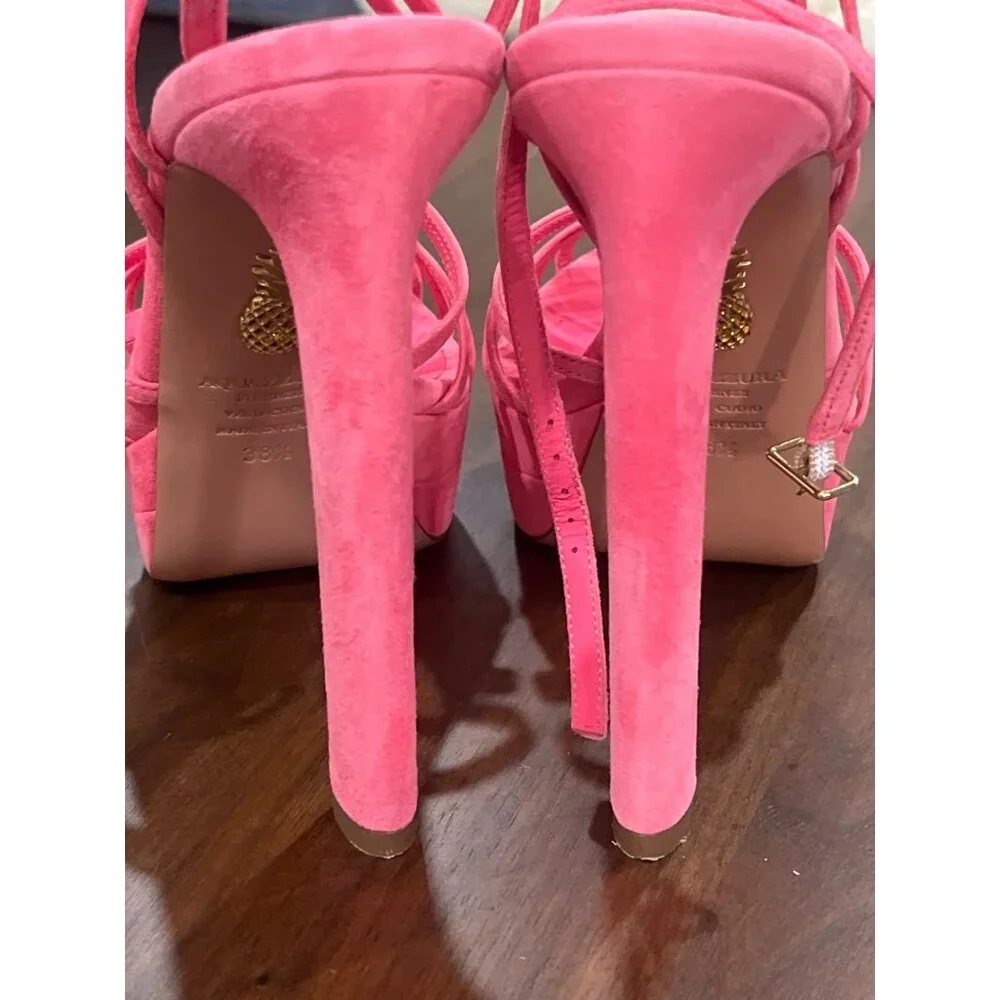 Aquazzura 130mm Flow Plateau Sandals Watermelon 38.5 With Box Pink High Heels - Picture 8 of 16